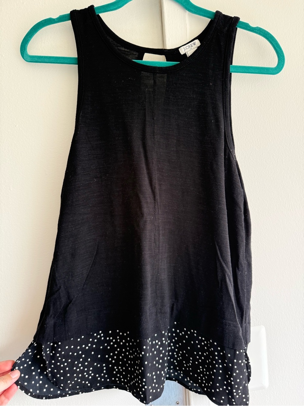 J. Crew Black Tank with White Polka Dot Hem